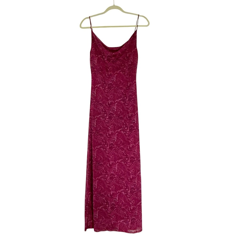 Up Front Maxi Dress Womens Medium Pink Paisley Mesh Y2K USA Size 5/6 Vintage